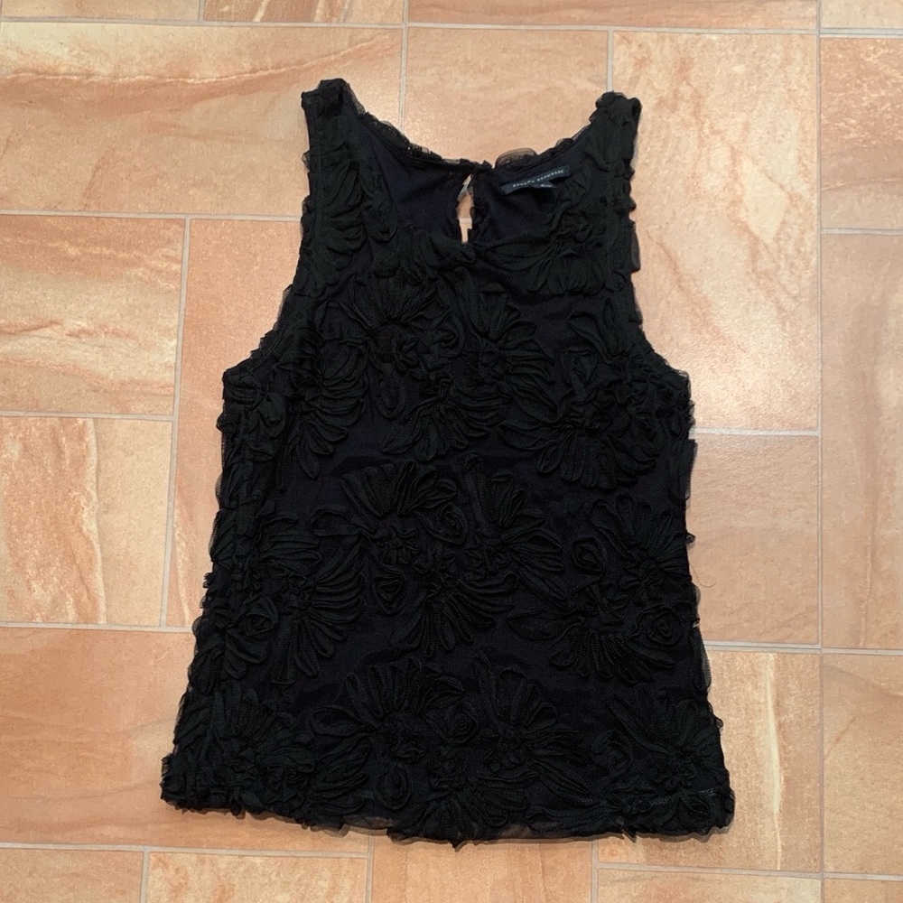 Banana Republic Women's Black Textured Mesh Floral Sleeveless Tank Top